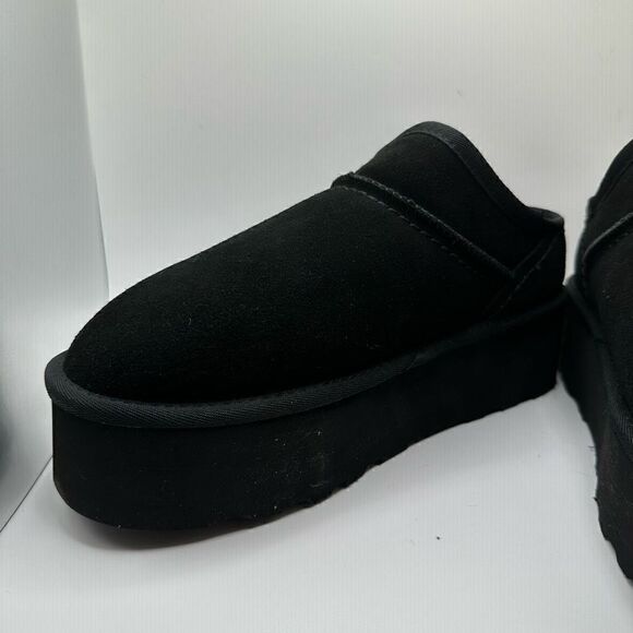 CUSHIONAIRE Women's Genuine Suede Cozy Mule Platform +Memory Foam 10 BLACK - Picture 7 of 7